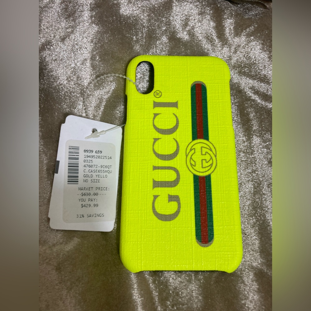 Authentic Gucci Neon Green Vintage Print iPhone X/XS Case